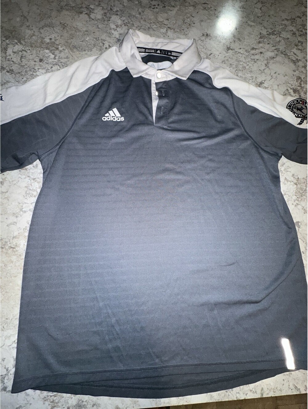 adidas Men's Gray/White Colorblock Short Sleeve Collared Polo Shirt Size L